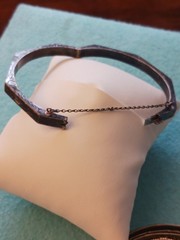 VTG 1930s Engraved Scroll Octagon Shaped Bangle Bracelet Opens W/ Chain
