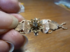 Victorian Pink Gold Toned Metal Clear Stone Brooch Pin Jewelry Easter Gift