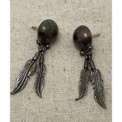 Vintage Sterling Silver 925 Double Feather Dangle Post Earrings Southwestern