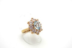 Vtg Signed CL Vermeil on Sterling Large Blue Topaz Ring w/Crystal Stones – Sz 8