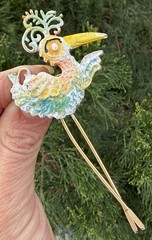 LIND GAL lg vintage Enamel long leg Stork bird Brooch pin jewelry