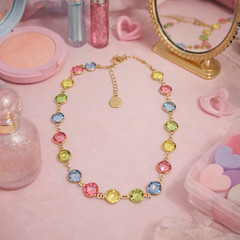 Liz Claiborne Y2K Multicolor Crystal Station Necklace Gold Tone EST 1976 Tag