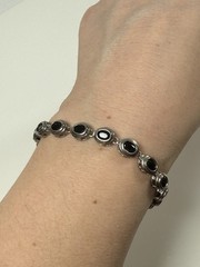 FAS Sterling Silver Oval Black Obsidian 7.5” Tennis Bracelet 925 Modernist