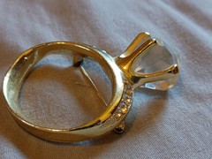 Vintage AJC Rhinestone Lucite Gold Tone Ring Brooch.