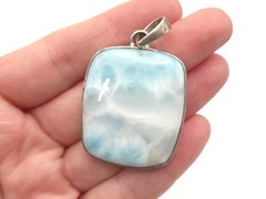 Vintage Sterling Silver Light Blue Larimar Stone Rectangle Square Large Pendant