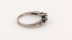 Vintage Sterling Silver Ring Oval Glass Dark Marquise Side Stones Size 8.25