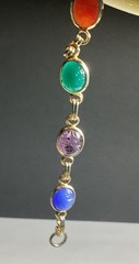 Vintage Scarab Bracelet Carved Glass Stones Gold Tone Size 7” W/safety Chain