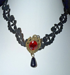 Victorian Style Gothic Lace Red Gem Choker Necklace 14-15″ Steampunk – Vampire