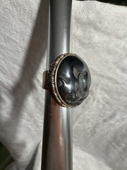 Vintage Silver 925 Sajen Size 8 Hematite Carved Sleeping Cat Ring