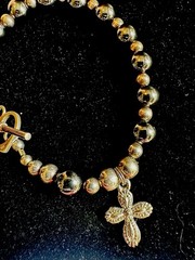 vintage 925 sterling silver And Black Cold Stone Bracelet Cross Charm bracelet