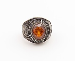 925 Sterling Silver Vintage Ring JOSTENS Citrine Panthers Class Sz 9.5 RG36704