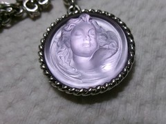 Kirk’s Folly Love Never Dies Glass Cameo Angel Pendant Silvertone chain Necklace