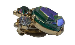 SCHIAPARELLI Parure Iridescent Peacock Blue Molded Cabochons or Lava Stones