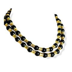 Vintage Signed LCI Liz Claiborne 2 Strand Black Beaded Gold Tone Necklace 1980s