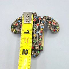 Art Deco Multi Color Paste Rhinestone Gilt Feminist Dress Clip