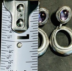 Vntg Sterling Door Knocker Dangle Post Earrings Purple Glass Cabochon 12.85 G