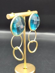 Gorgeous Chic Aquamarine Color Glass Gold Tone Pierced Earrings Not Marked