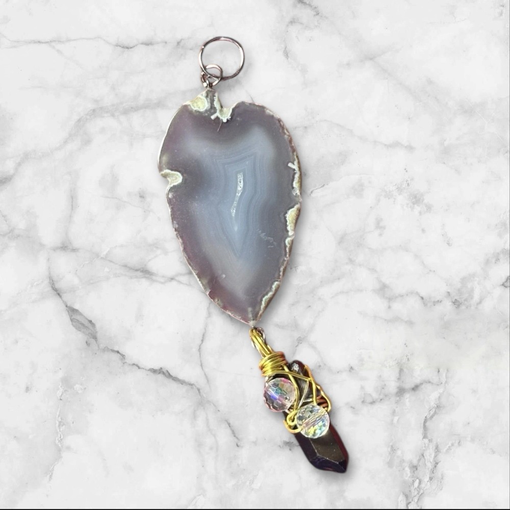 Handmade Pendant Necklace Glass And Organic Natural Agate OOAK Artisan Jewelry