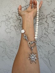 White natural pearl half chain necklace, cz removable pendant sun