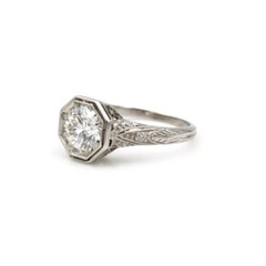 Octagon Wedding Vintage Art Deco Ring 14K White Gold Over 2 Ct Simulated Diamond