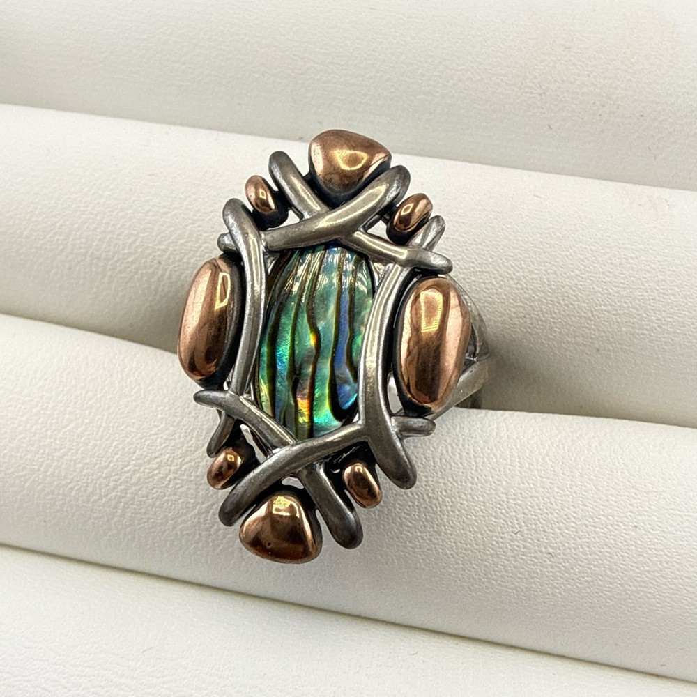 Carolyn Pollack Ring Sterling Silver Abalone Copper 925 size 9 Mixed Metals