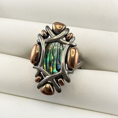 Carolyn Pollack Ring Sterling Silver Abalone Copper 925 size 9 Mixed Metals