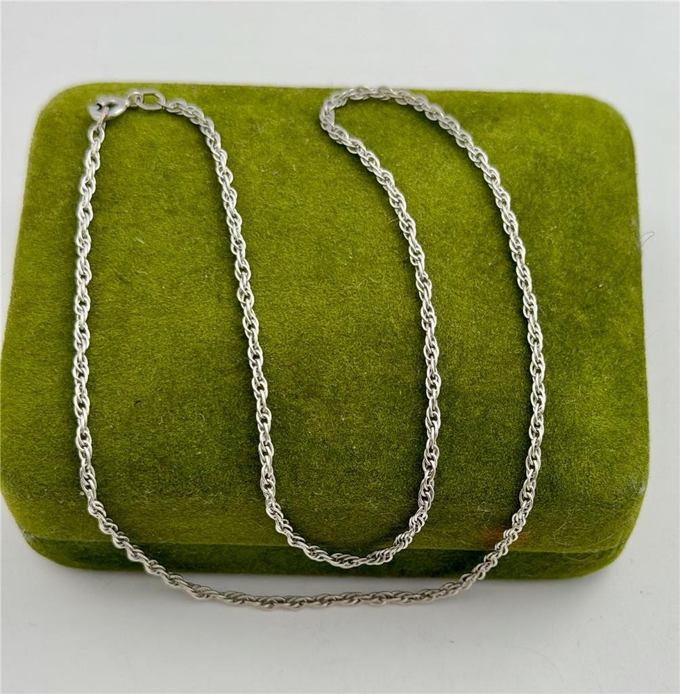 Vintage Sterling Silver 2MM Rope Chain Necklace 16″