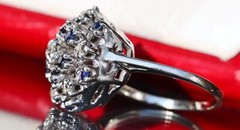 14k white gold ring 0.87c diamond treated sapphire size 6.5 antique 5.85g N2967A