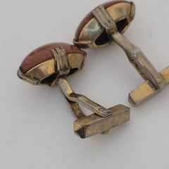 Vintage Goldstone Cufflinks Gold Tone Oval Retro Bullet Back