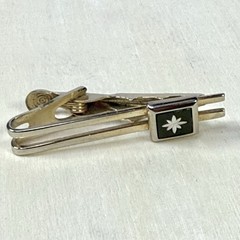 MCM Starburst Tie Clip Emmons Gold Tone Open Double Bar Silver Star Vintage