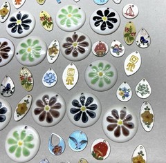 60+ Vtg. Guilloche Enamel Charm -Assorted shapes, colors ,designs-flowers more
