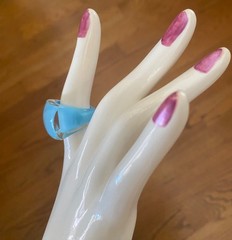 Vintage Y2K Clear Lucite Dome Ring Chunky Aqua Blue Floating Glitter Bubble Ring