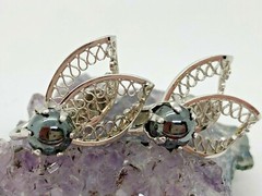 Vintage Sterling Silver 6mm Hematite Fairy Wing Clip On Earrings 5.1 Grams