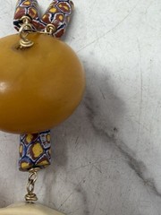 Vintage Bakelite Millefiori African Trade Bead Necklace Horn Bone Pendant