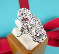 Vintage Three Stone Filigree Ring 2.4Ct Round Lab Created Diamond 10k White Gold