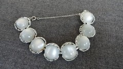 Vintage Coro White Moonstone Thermoset Cabachon Silver Tone Panel 7″ Bracelet