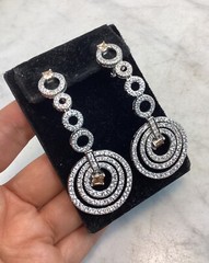 Vintage JJJ Signed Circle Sterling Silver CZ Champagne Drop Dangle Earrings