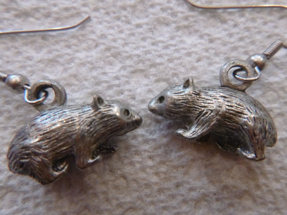Vintage Sterling/Pewter From Australia Wombat Earrings Very Detailed Unique