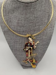 LUNCH AT THE RITZ Geisha Girl Pendant Brooch Hand Painted Fully Articulated