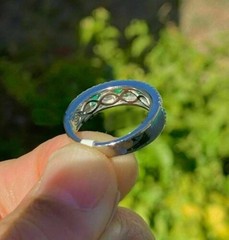 Antique Princess Cut Emerald & Lab Created Diamond Engagement 925 Silver Ring