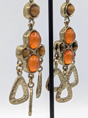 Vintage RJ Graziano Chandelier Earrings Etruscan revival Amber pierced dangle