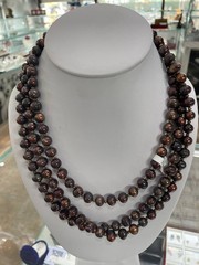 Multi-strand chocolate real brown pearl long necklace