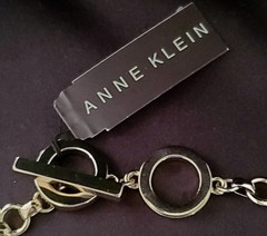 ANNE KLEIN Vtg Necklace Varied Aqua Stones, Tri-Stand Design, Golden- Toned Base