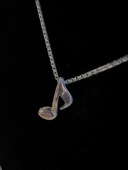 Petite 925 Sterling Musical Eighth Note Slider Pendant Necklace 16″ Box Chain