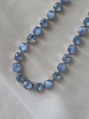 1960s Blue Moonstone Glass Rhinestone Choker Necklace 16″ Silvertone