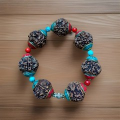 Vintage 2 Capped Rudraksha Beads Stretchable Yoga Bracelets Inlay With Stones🧘