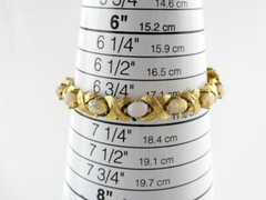 Vintage Designer Panetta Goldtone Metal and Opaline Glass Link Bracelet 7 Inches