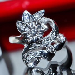 14k white gold ring 0.12ct natural diamond size 4.75 flower vintage 3.35gr N3444