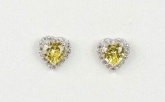14k Solid White Gold Halo Heart Stud Earrings