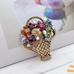 Vintage Rhinestone Flower Basket Brooch Elegant Crystal Jewelry Women Gift Pin